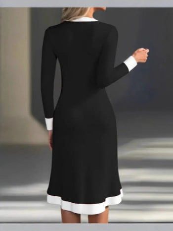 Chic Color-Blocked V-Neck Midi Dress for Everyday Wear