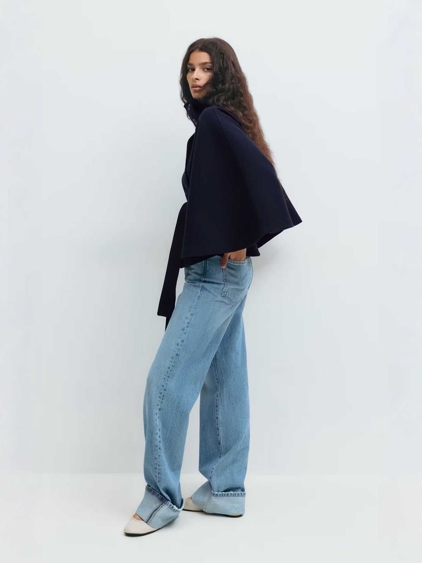 Stylish Women's Coat with Belt and High Collar