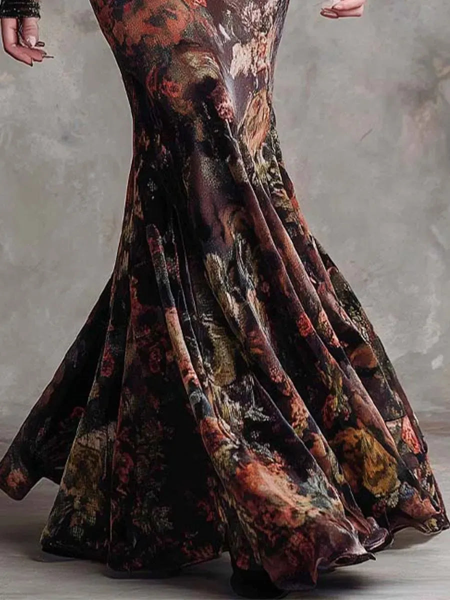 Floral Velvet Mermaid Maxi Dress