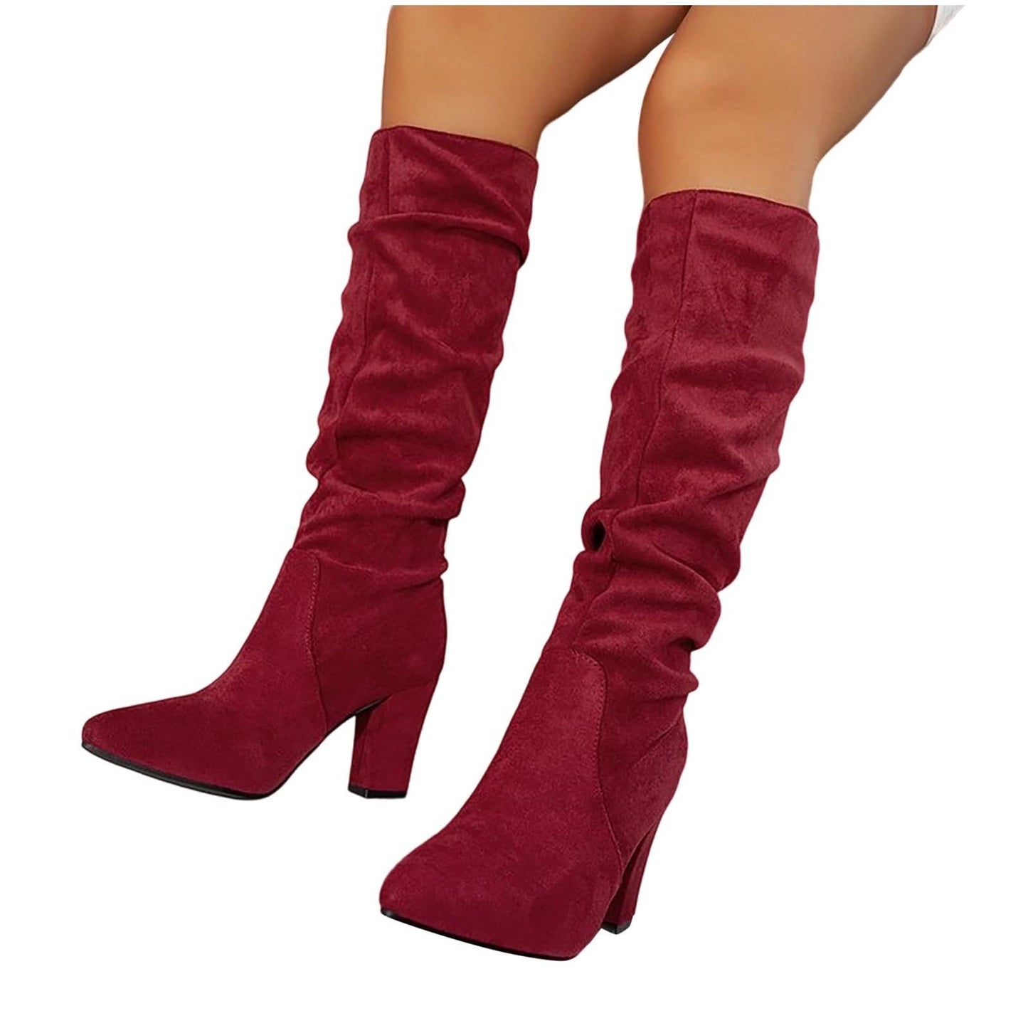 Chunky Heel Mid-Calf Faux Suede Boots