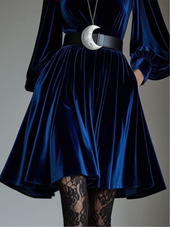 Navy Velvet Mini Dress with Belt