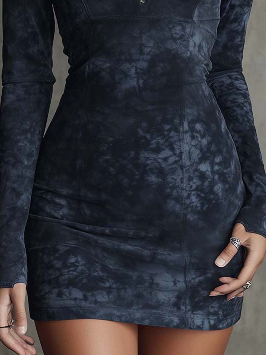 Faux Suede Bodycon Mini Dress with Front Zipper