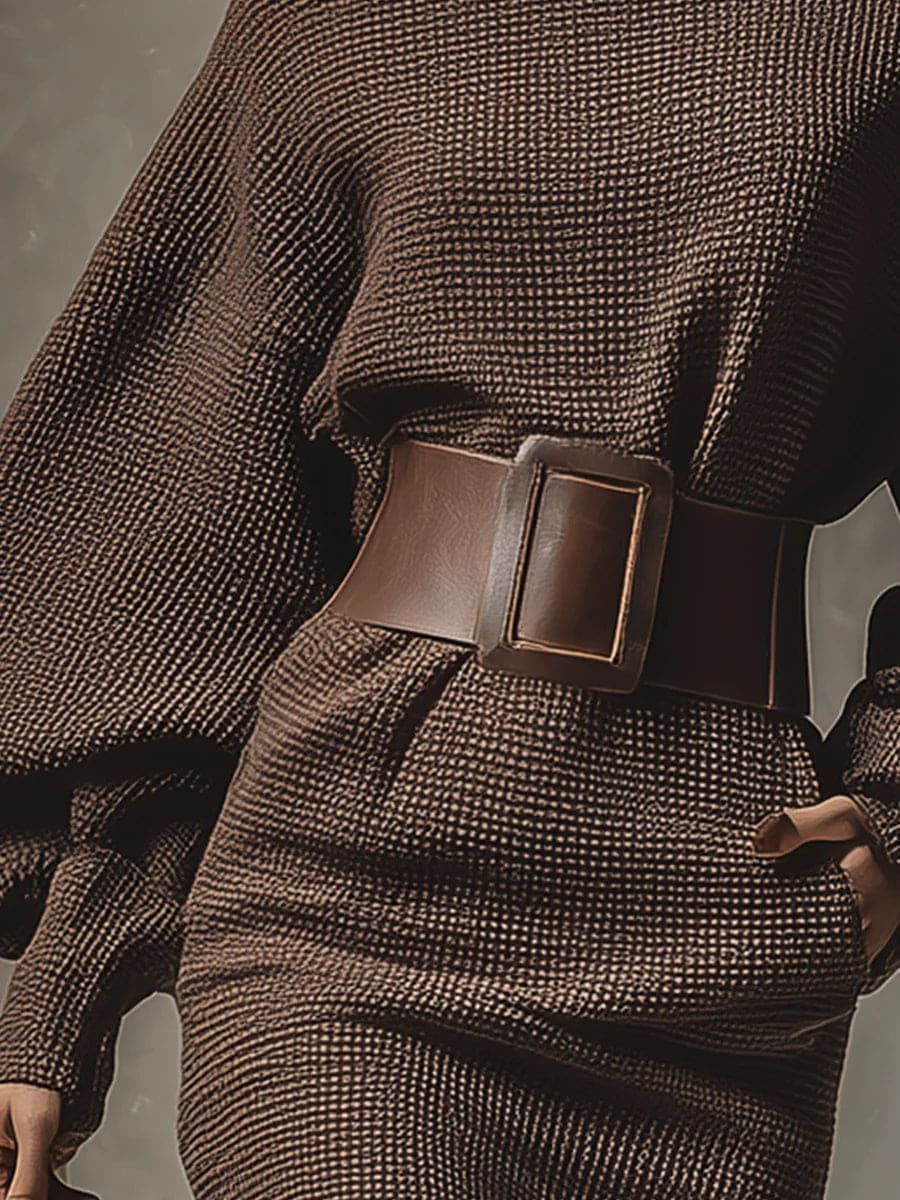 Knit Dress with Structured Belt