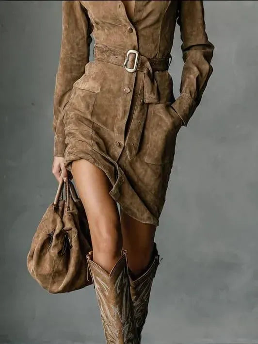 Wrap Dress in Soft Faux Suede