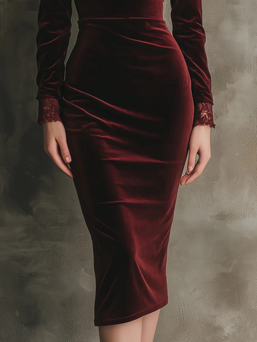 Elegant Lace Velvet Midi Dress - Subtle Luxury