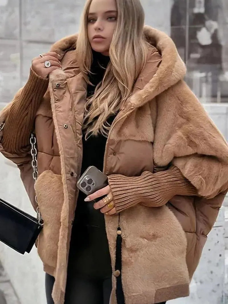 Oversized Hooded Patchwork Puffer Jacket