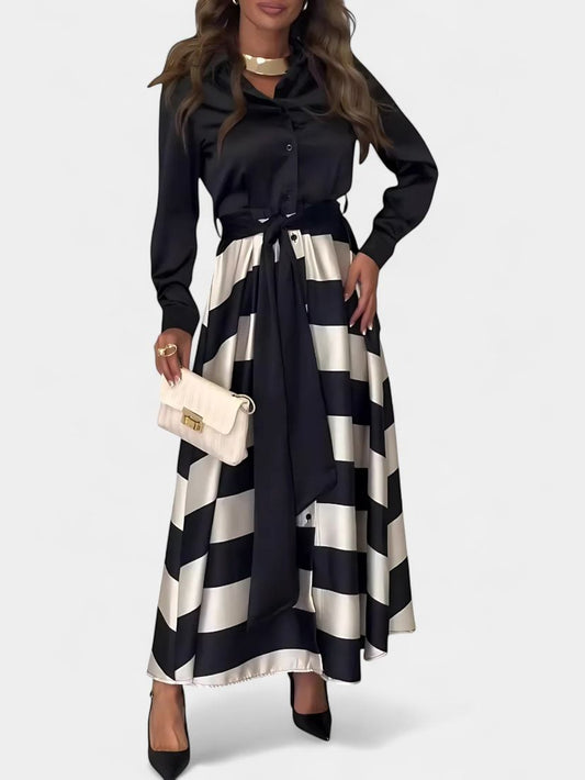 Long Striped Shirt Dress with Belt
