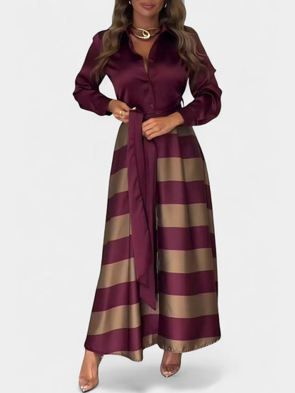 Long Striped Shirt Dress with Belt