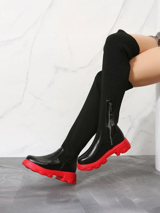 Women's Over-the-Knee Platform Boots with Round Toe