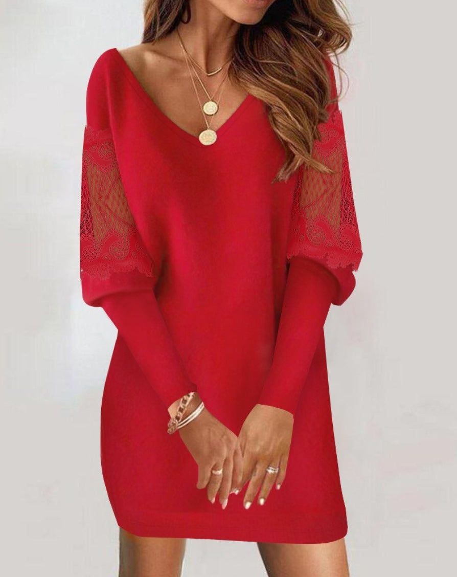 Elegant Modern Dress with Lace Sleeves
