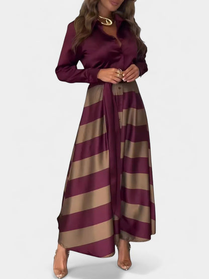 Long Striped Shirt Dress with Belt