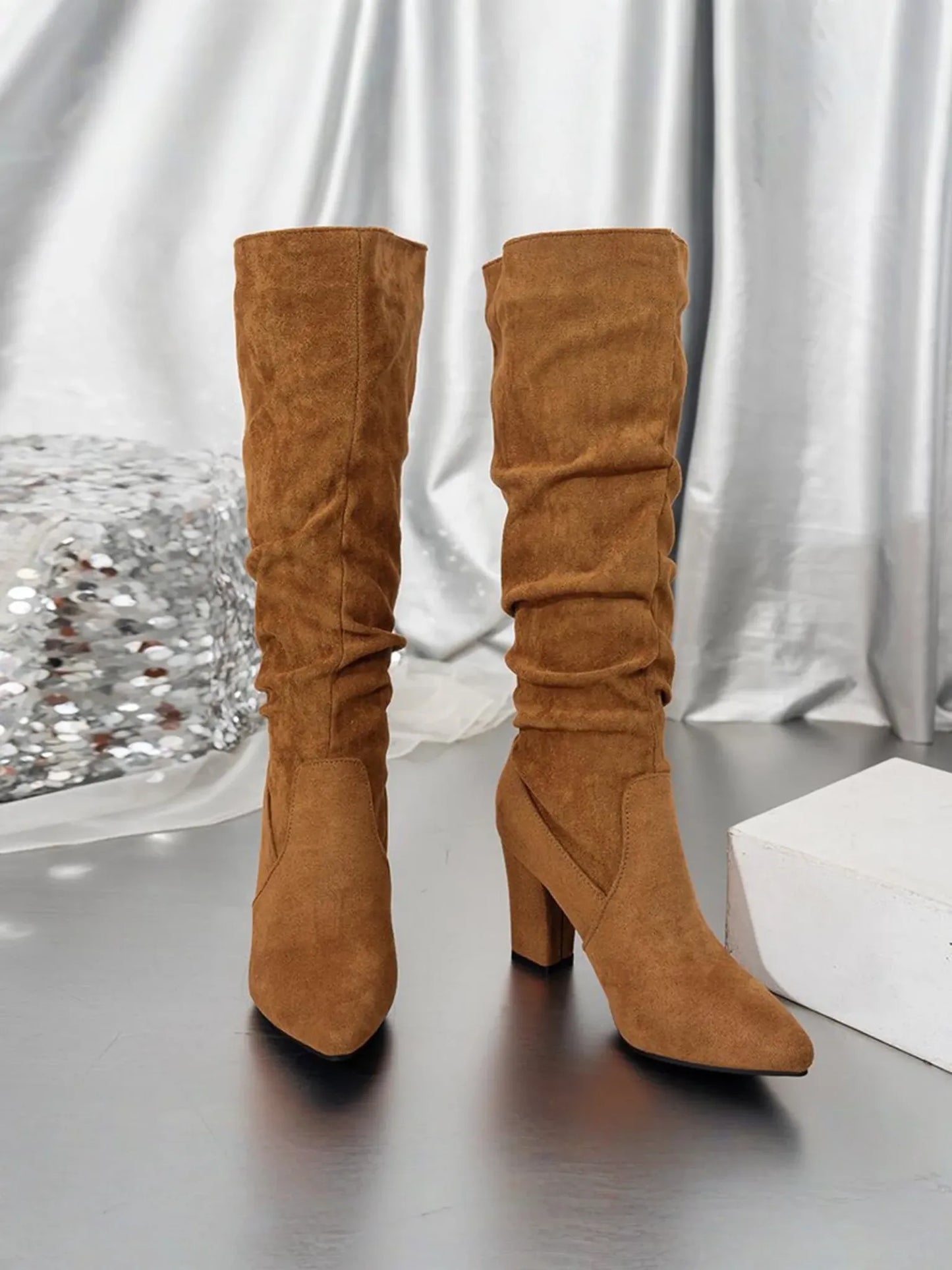Chunky Heel Mid-Calf Faux Suede Boots