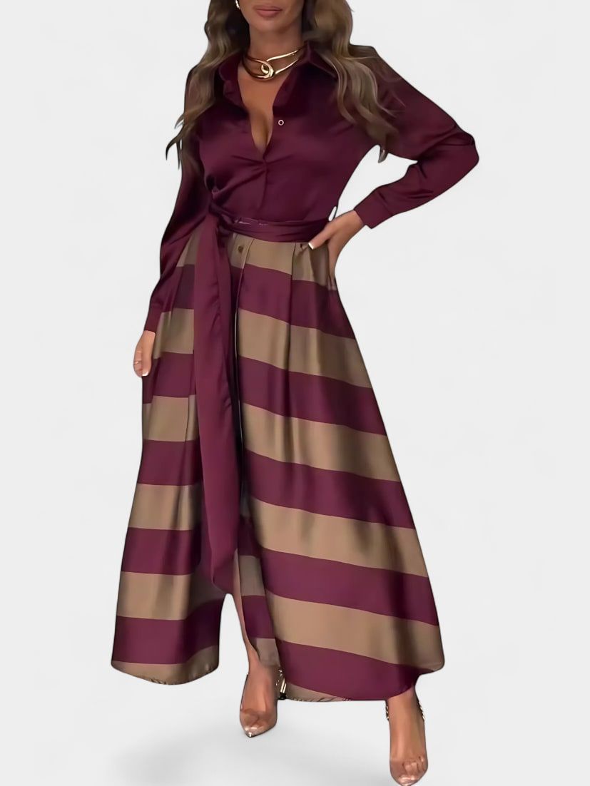 Long Striped Shirt Dress with Belt