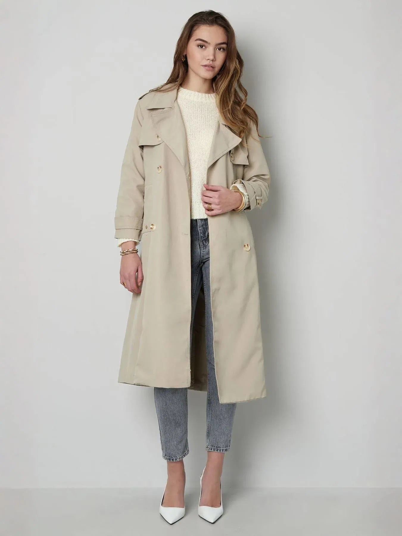Long Sanded Cotton Trench Coat