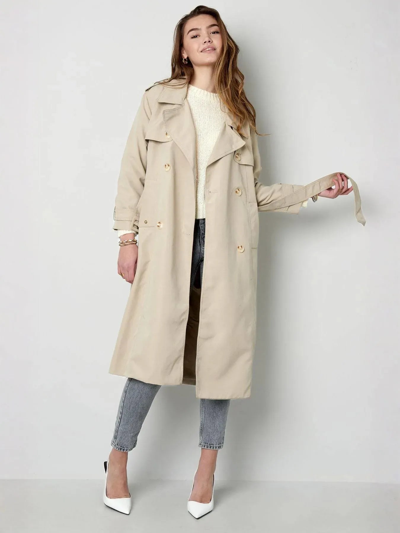 Long Sanded Cotton Trench Coat
