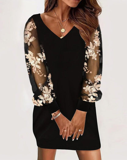Elegant Modern Dress with Lace Sleeves