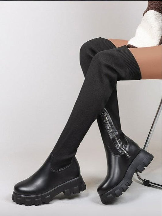 Women's Over-the-Knee Platform Boots with Round Toe