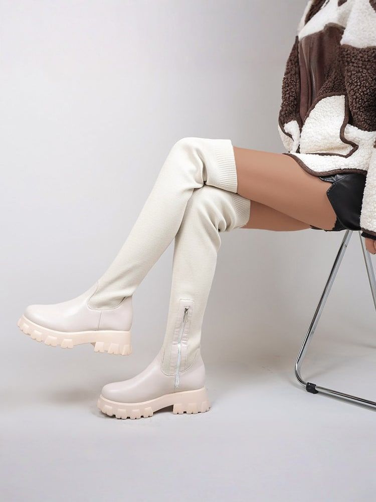 Women's Over-the-Knee Platform Boots with Round Toe