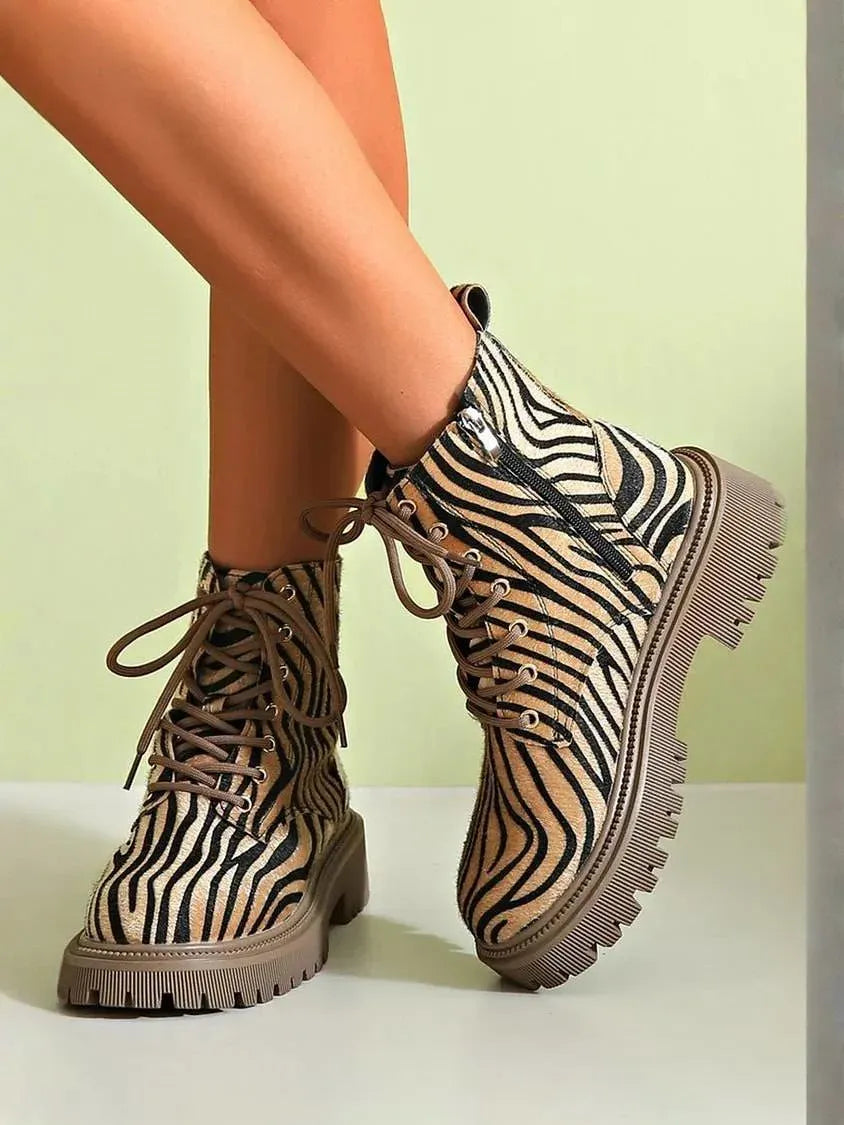 Zebra Print Lace-Up Ankle Boots: Wild and Bold Style