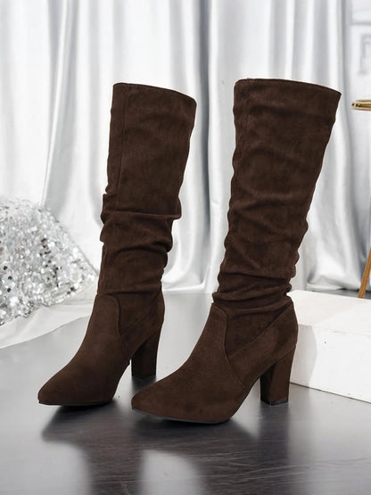 Chunky Heel Mid-Calf Faux Suede Boots