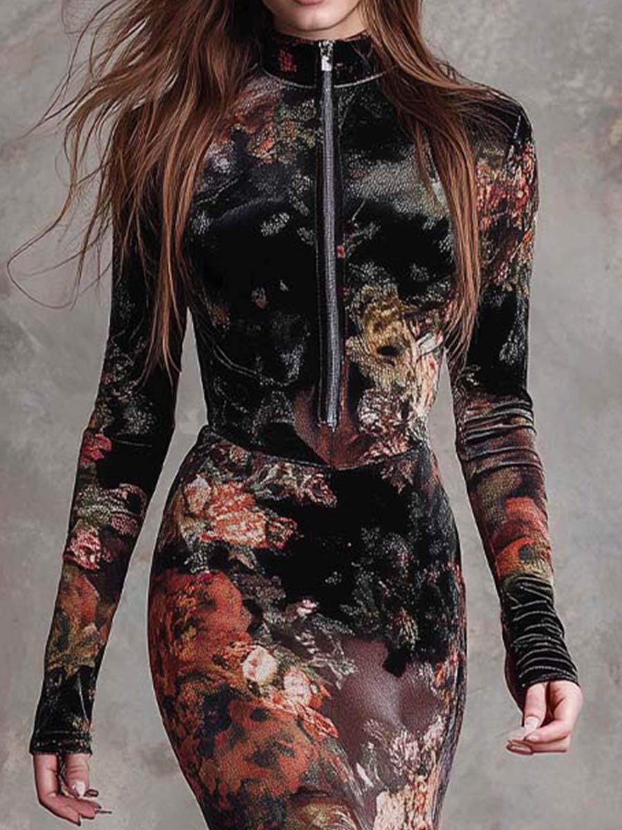 Floral Velvet Mermaid Maxi Dress