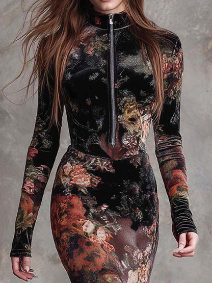 Floral Velvet Mermaid Maxi Dress