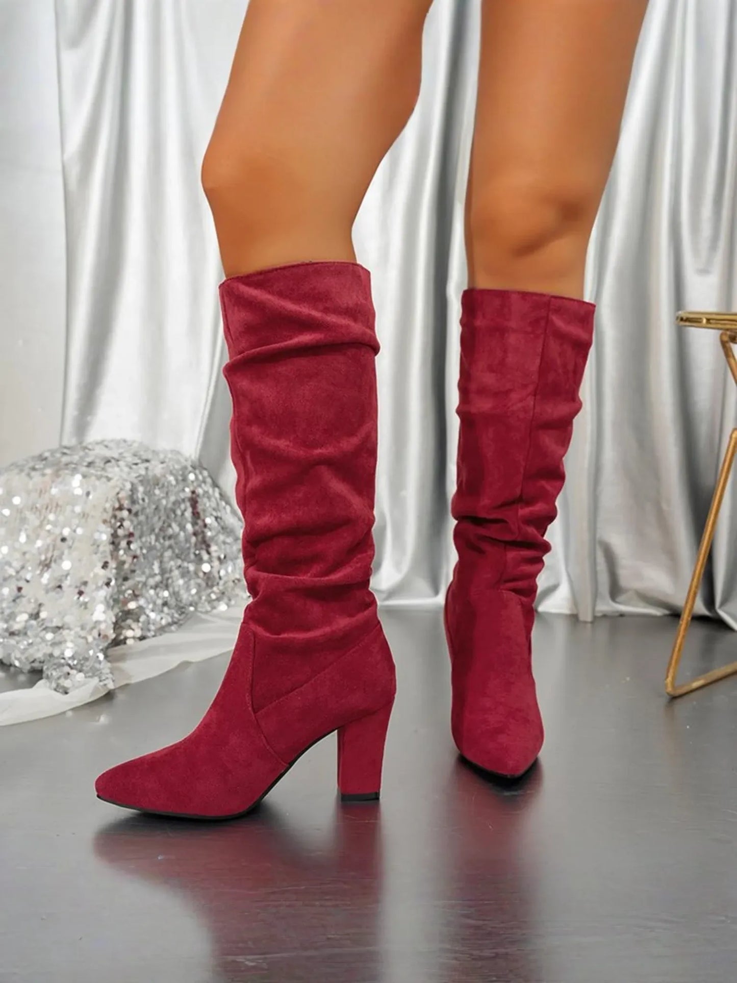 Chunky Heel Mid-Calf Faux Suede Boots