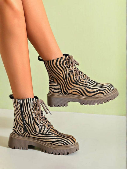 Zebra Print Lace-Up Ankle Boots: Wild and Bold Style