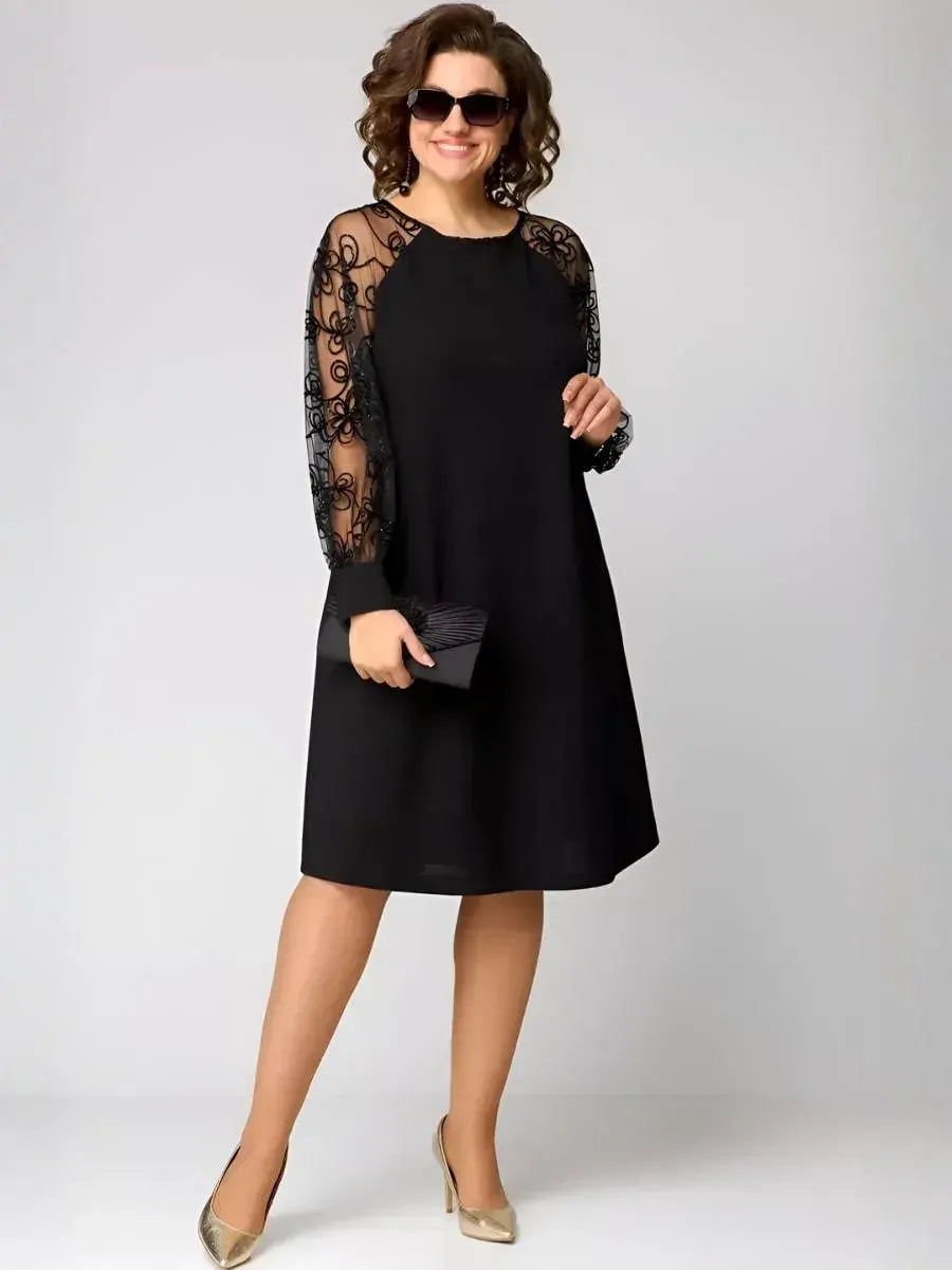 Chic Lace Sleeve Dress – Classic Elegance with Parisian Style