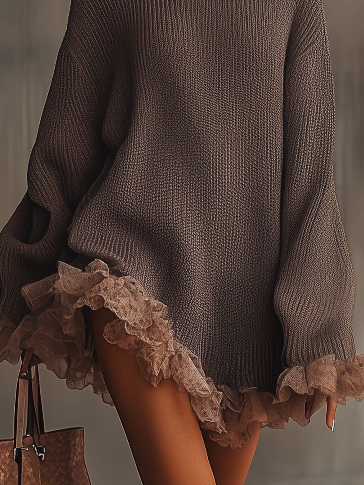 Cozy Ruffled Knit Sweater Dress