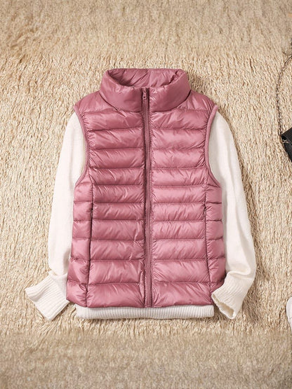 Lightweight Sleeveless Down Jacket with Pleated Design