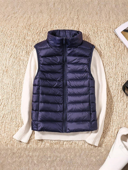 Lightweight Sleeveless Down Jacket with Pleated Design