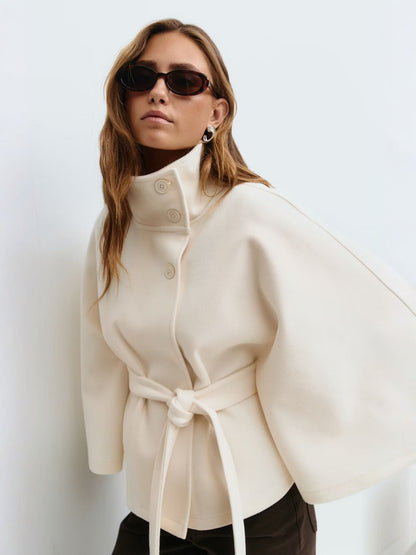 Stylish Women's Coat with Belt and High Collar