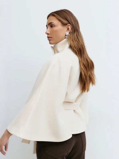 Stylish Women's Coat with Belt and High Collar