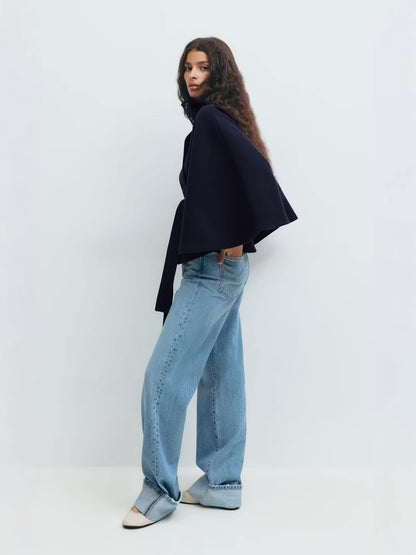 Stylish Women's Coat with Belt and High Collar