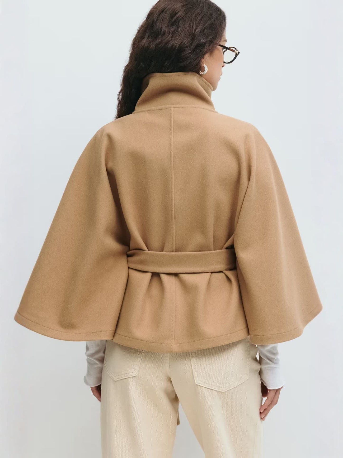 Stylish Women's Coat with Belt and High Collar