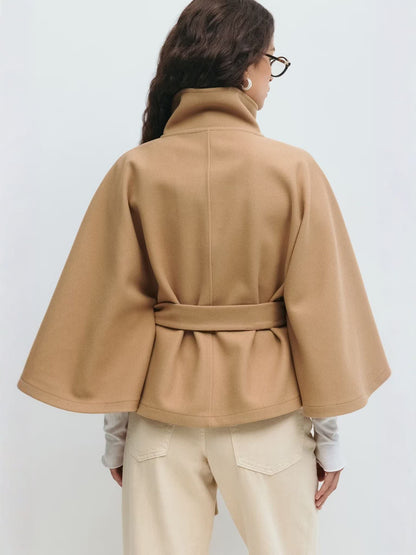 Stylish Women's Coat with Belt and High Collar