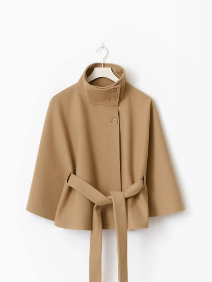 Stylish Women's Coat with Belt and High Collar