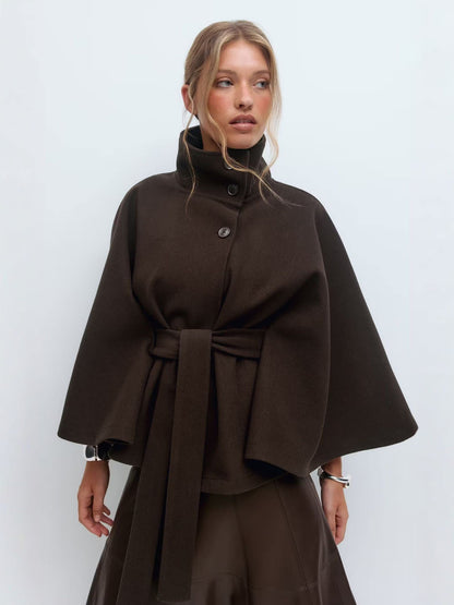 Stylish Women's Coat with Belt and High Collar