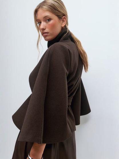 Stylish Women's Coat with Belt and High Collar