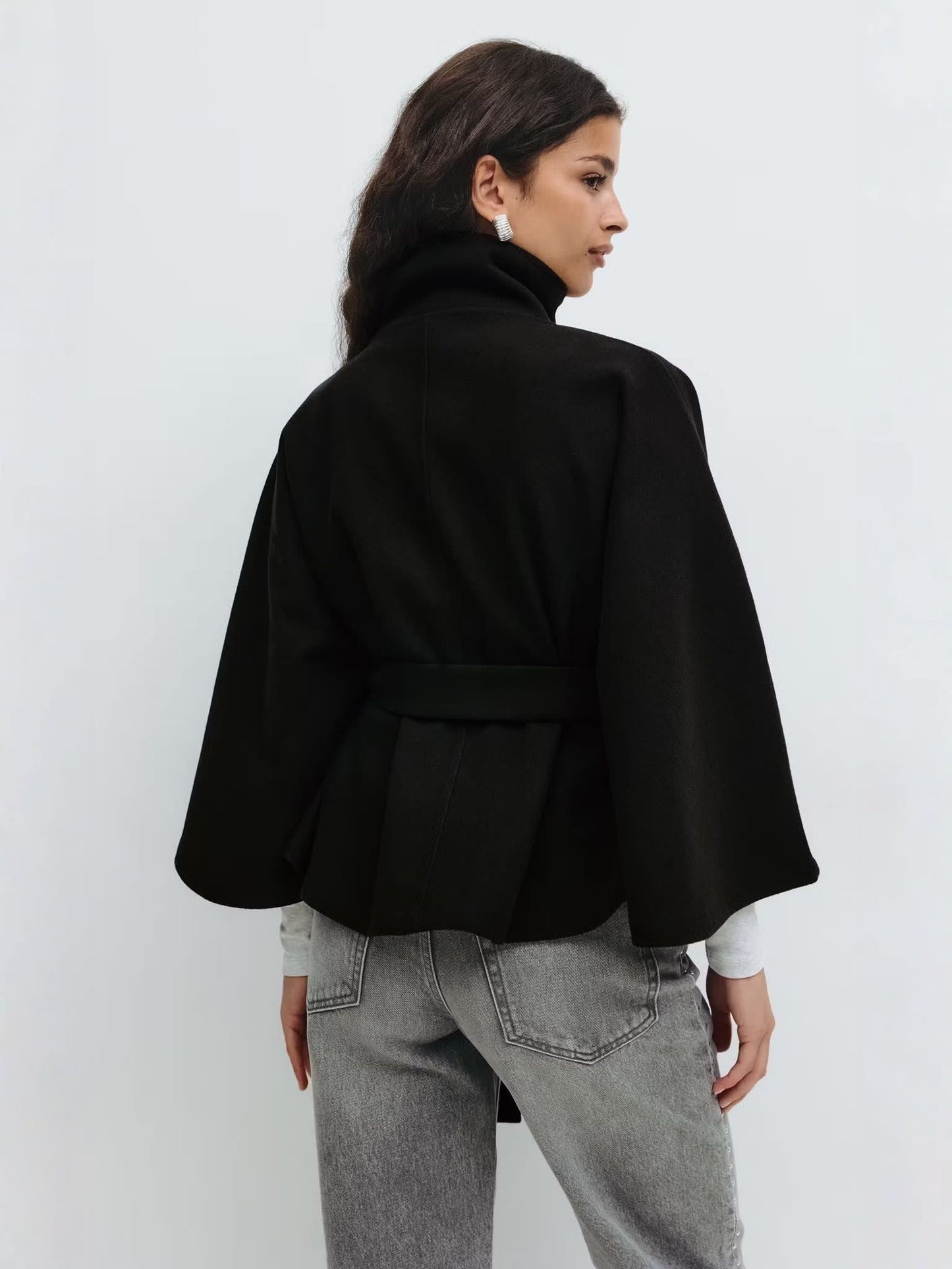 Stylish Women's Coat with Belt and High Collar