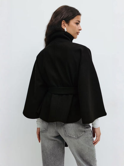 Stylish Women's Coat with Belt and High Collar