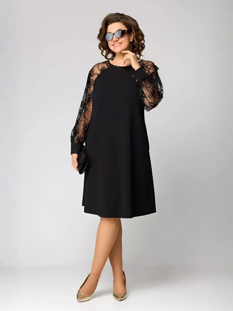Chic Lace Sleeve Dress – Classic Elegance with Parisian Style