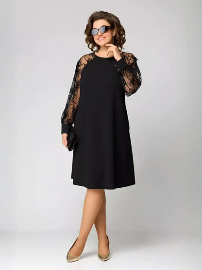 Chic Lace Sleeve Dress – Classic Elegance with Parisian Style
