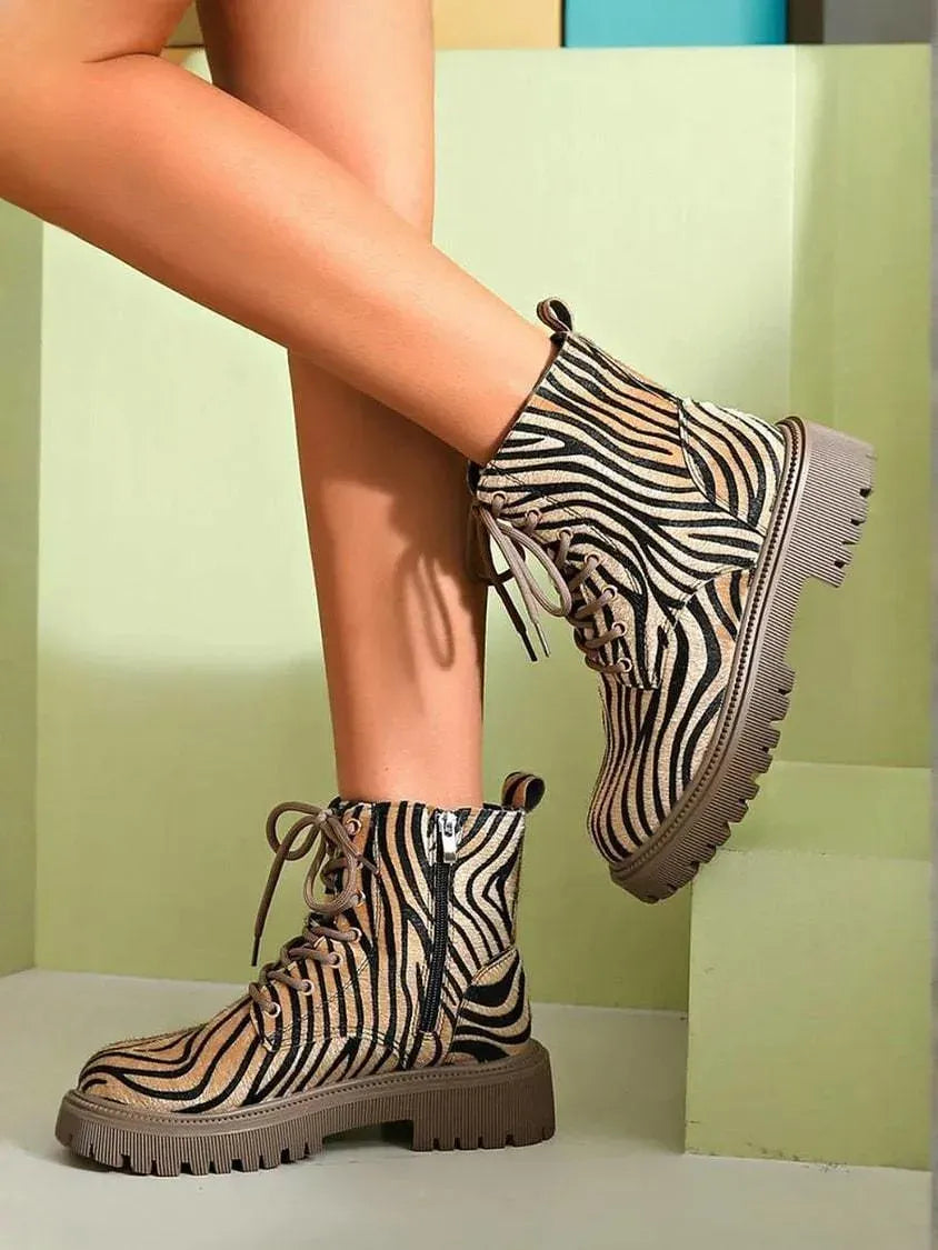 Zebra Print Lace-Up Ankle Boots: Wild and Bold Style