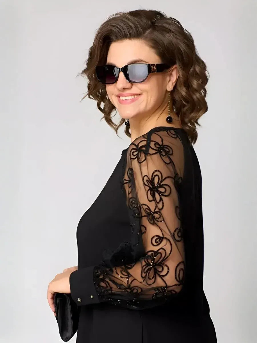 Chic Lace Sleeve Dress – Classic Elegance with Parisian Style