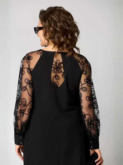 Chic Lace Sleeve Dress – Classic Elegance with Parisian Style