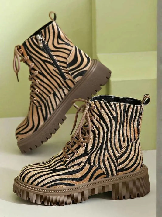 Zebra Print Lace-Up Ankle Boots: Wild and Bold Style