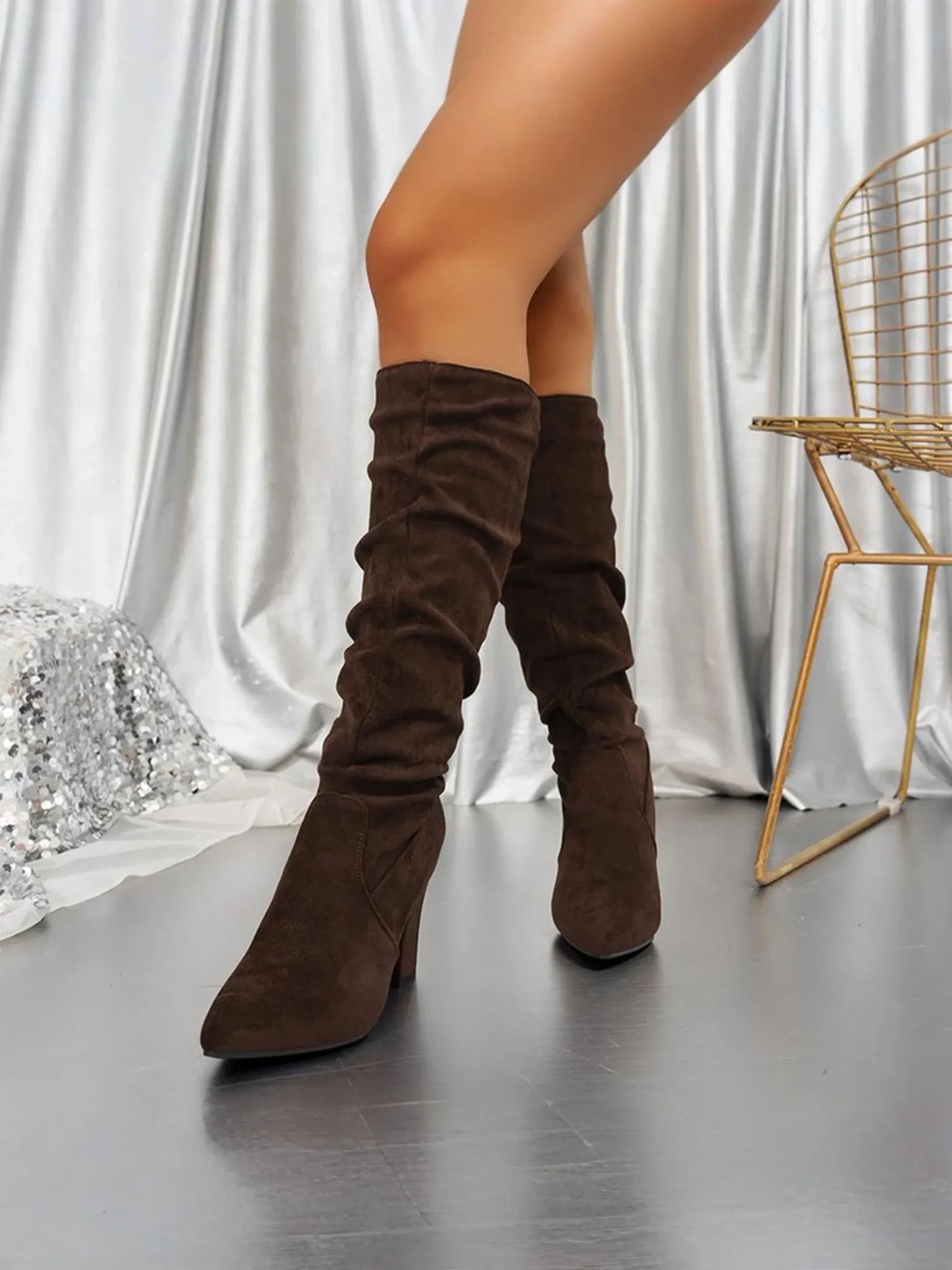 Chunky Heel Mid-Calf Faux Suede Boots