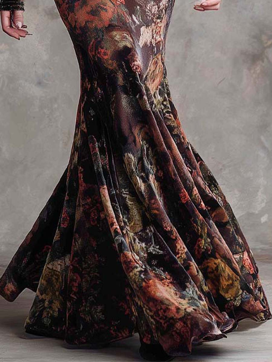 Floral Velvet Mermaid Maxi Dress